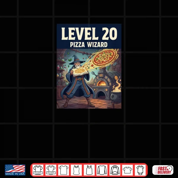 Design Level 20 Pizza Wizard Fantasy Food Magic Shirt