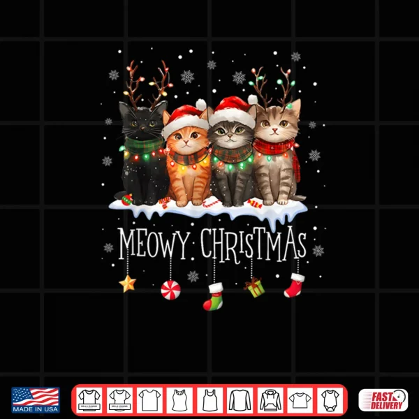 Design Meowy Catmas Cat Christmas Cute Kitten Cats Santa Hat Xmas Shirt
