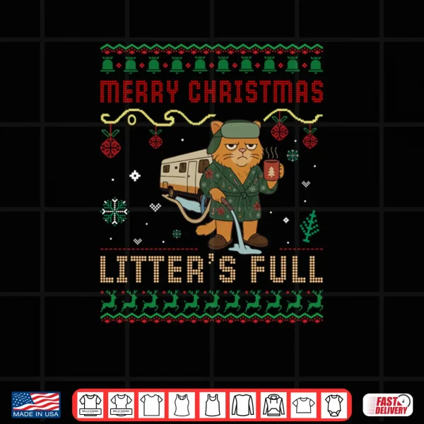 Design Merry Christmas Litters Full Funny Cat Xmas Ugly Sweaters Shirt