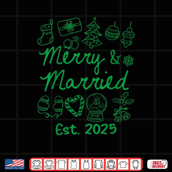 Design Merry and Married Est 2025 Christmas Couples Matching Group Shirt