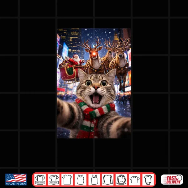 Design NYC Cat Selfie with Santa and Rudolph Shirt