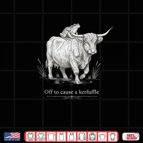 Design Off to Cause a Kerfuffle Funny Highland Cow Frog Art Zip Shirt