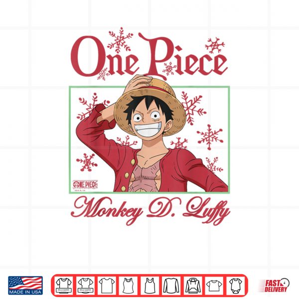 Design One Piece Anime Happy Holidays Luffy Christmas Snowflakes Shirt 2