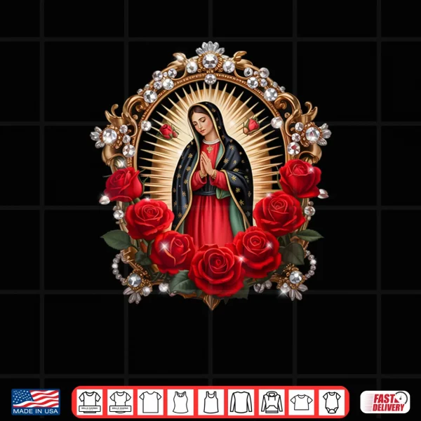 Design Our Lady Guadalupe Saint Virgin Mary in Roses Flowers Shirt