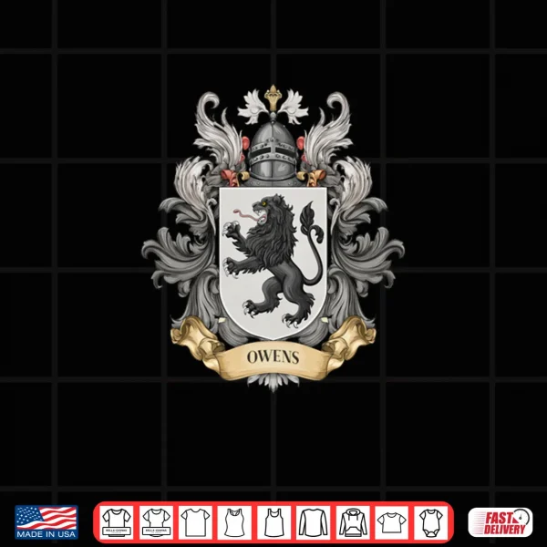 Design Owens Family Crest Black Lion Heraldry Shirt