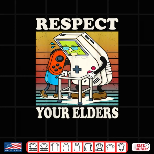 Design Respect Your Elders Gaming Control 80s Retro Funny Gamer Shirt