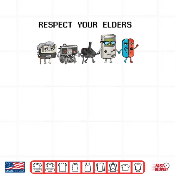 Design Respect Your Elders Retro Gaming Funny Gamer Controller 80s Shirt