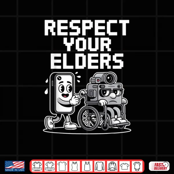 Design Respect Your Elders Retro Tech Camera Phone Cartoon Shirt