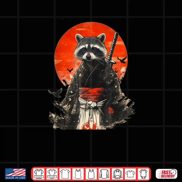 Design Samurai Raccoon Sun Flowers Art Shirt