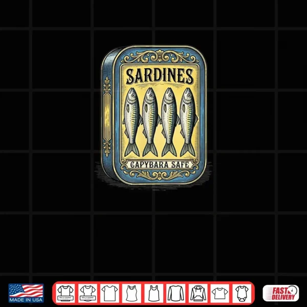 Design Sardines Vintage Retro Canned Fish Parody Fun Capybara Safe Shirt