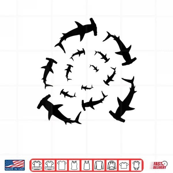 Design Shark Lover Silhouette of Hammerhead Sharks Circling Above Shirt