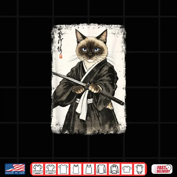Design Siamese Cat Samurai Warrior Japanese Art Shirt