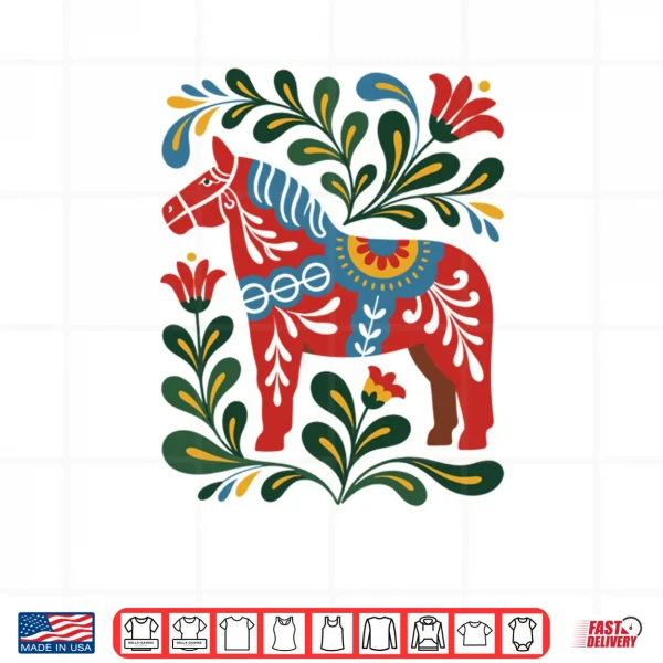 Swedish Dala Horse Folk Art Sweden Flag Dalahelmsoljd Shirt 4 Design Swedish Dala Horse Folk Art Sweden Flag Dalahelmsoljd Shirt