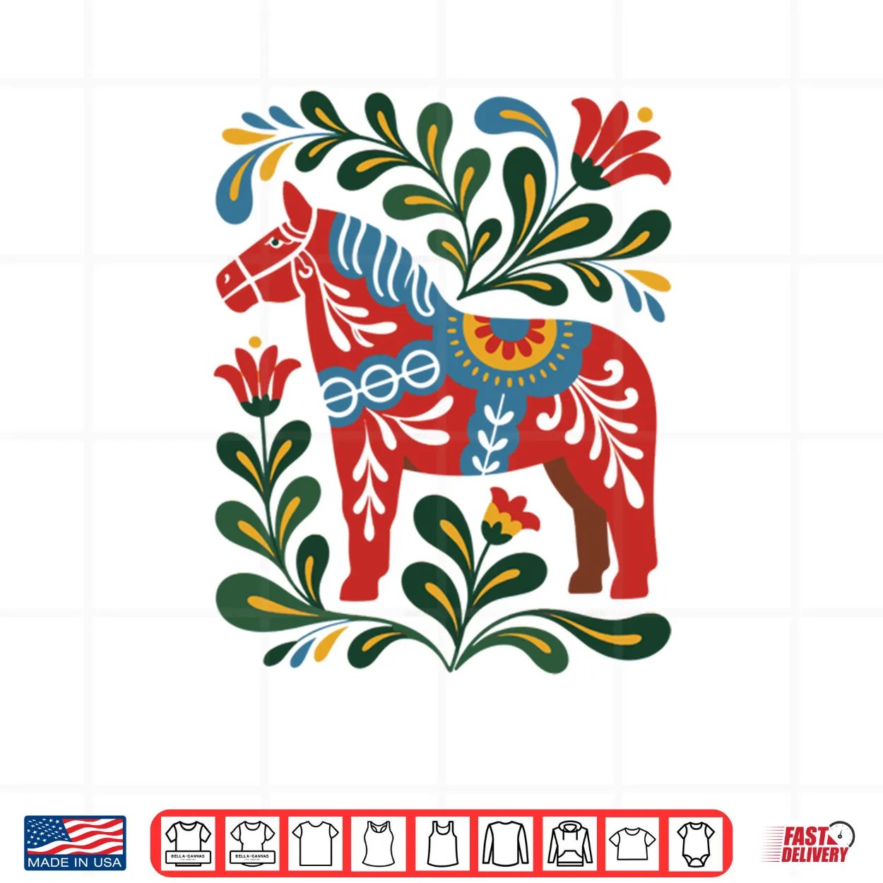 Swedish Dala Horse Folk Art Sweden Flag Dalahelmsoljd Shirt Swedish Dala Horse Folk Art Sweden Flag Dalahelmsoljd Shirt