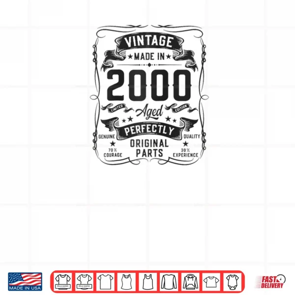 Design Vintage 2000 26yr 26th Birthday Gifts for Men 26 Years Old Shirt