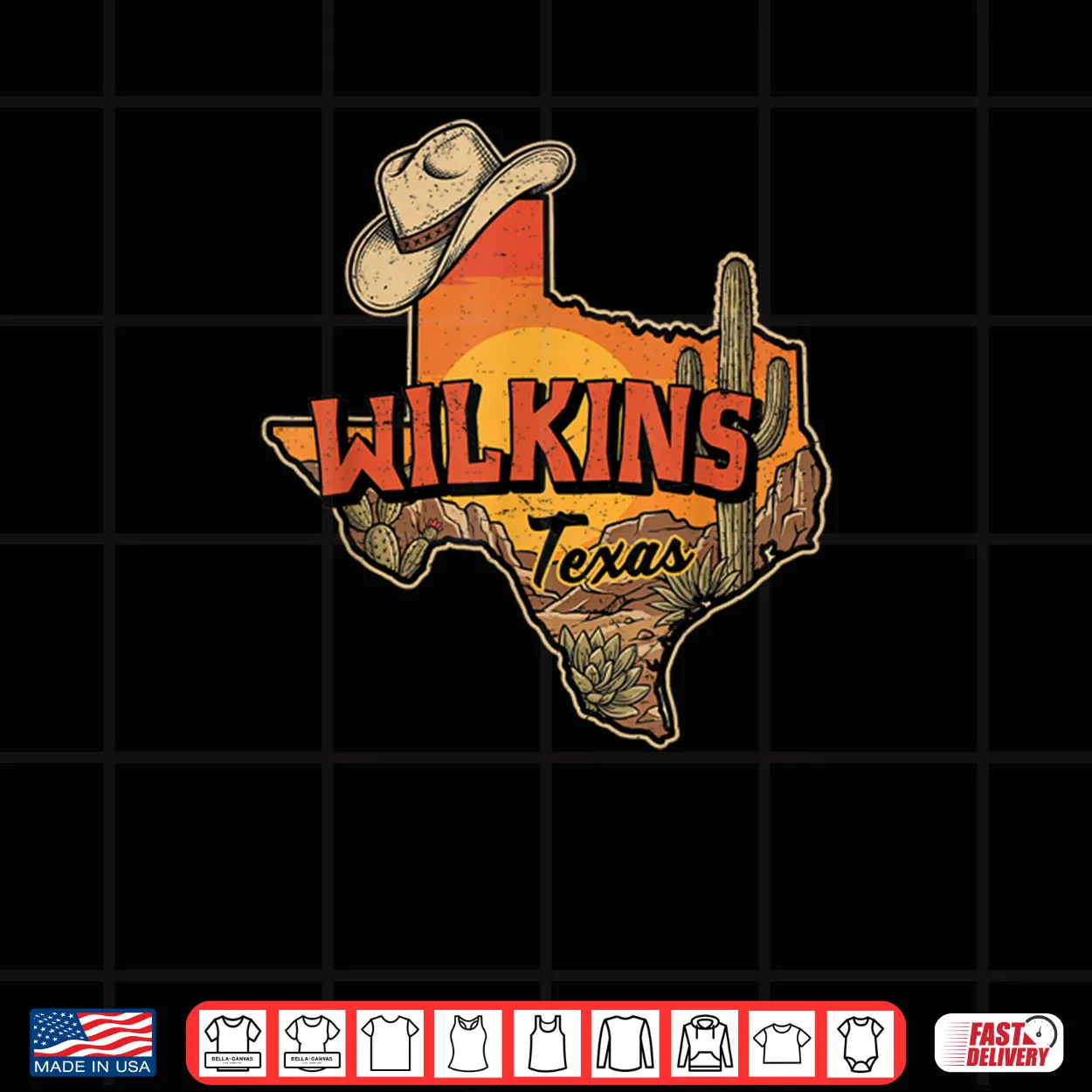 Wilkins Texas Vintage Cowboy Hat Desert Cactus Sunset Shirt Wilkins Texas Vintage Cowboy Hat Desert Cactus Sunset Shirt