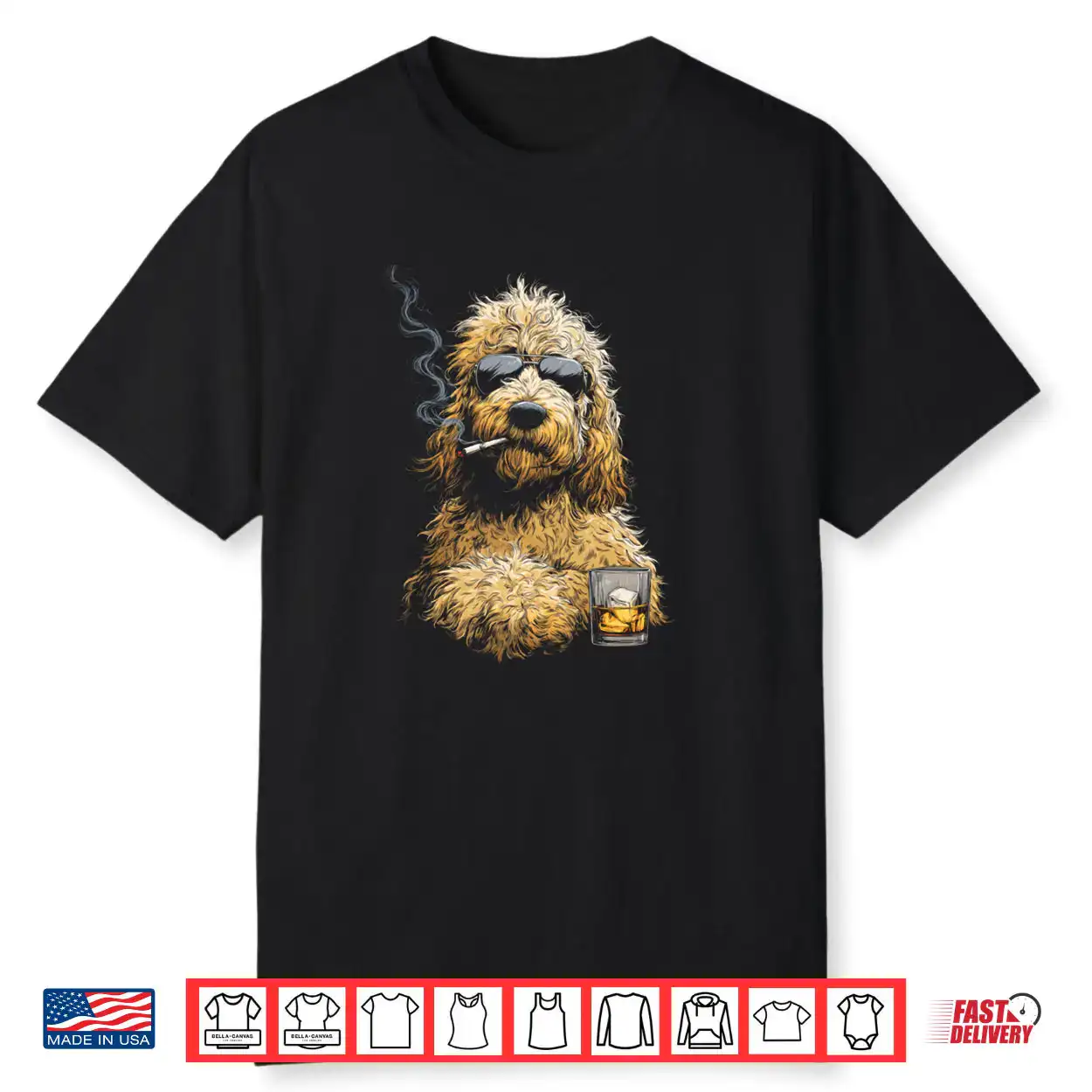 Goldendoodle Smoking Cigarette Whisky Lover Funny Doodle Dog Shirt Goldendoodle Smoking Cigarette Whisky Lover Funny Doodle Dog Shirt