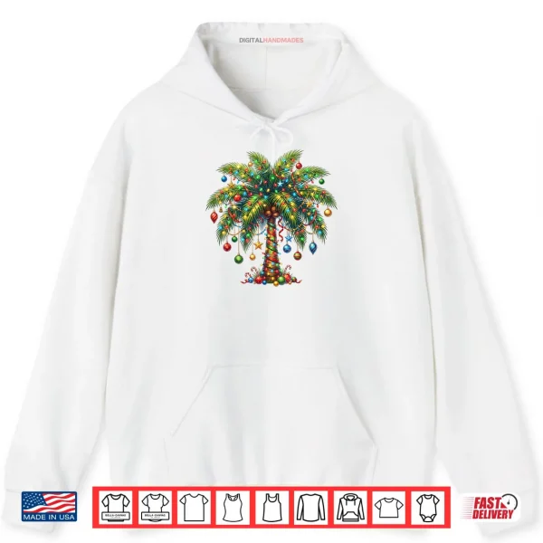 Hoodie Christmas Palm Tree Light Hawaiian Tropical Xmas Shirt