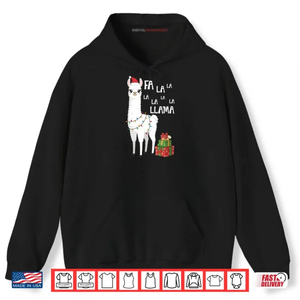 Hoodie Fa La La Llama Xmas Lights Funny Llama Lover Xmas Pajamas Shirt