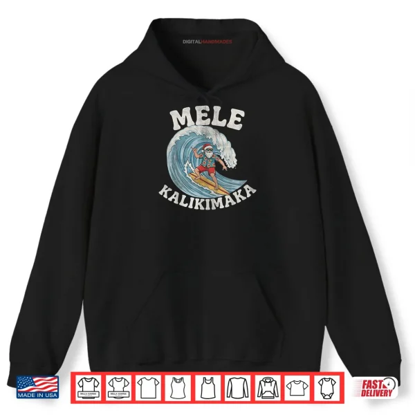 Hoodie Mele Kalikimaka Santa Surfing Hawaii Christmas Shirt