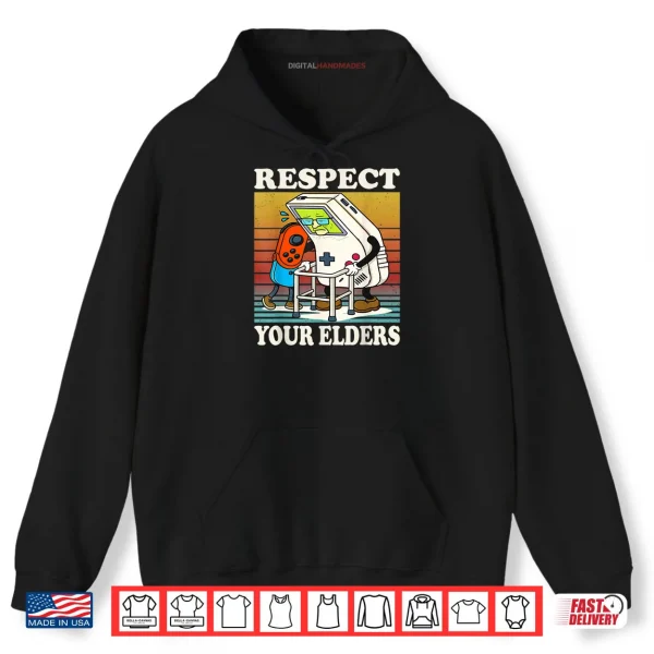 Hoodie Respect Your Elders Gaming Control 80s Retro Funny Gamer Shirt