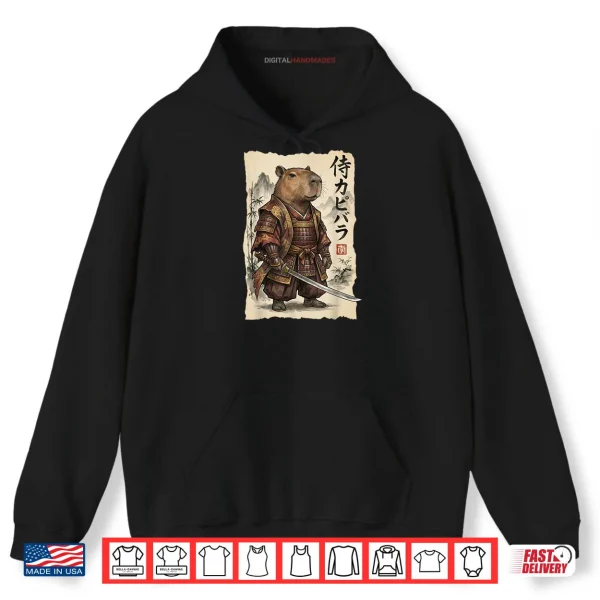 Hoodie Samurai Capybara Japanese Art Vintage Graphic Animal Shirt