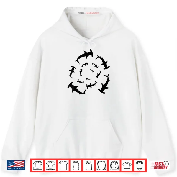 Hoodie Shark Lover Silhouette of Hammerhead Sharks Circling Above Shirt