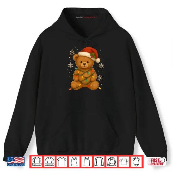 Hoodie Teddy Bear Christmas Tree Lights Santa Hat for Bears Xmas Shirt 1