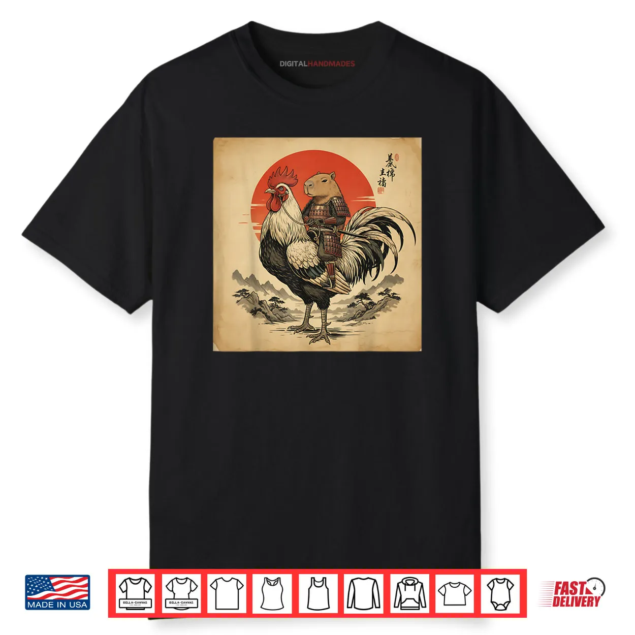 Japanese Samurai Capybara Rooster Chicken Anime Shirt Japanese Samurai Capybara Rooster Chicken Anime Shirt