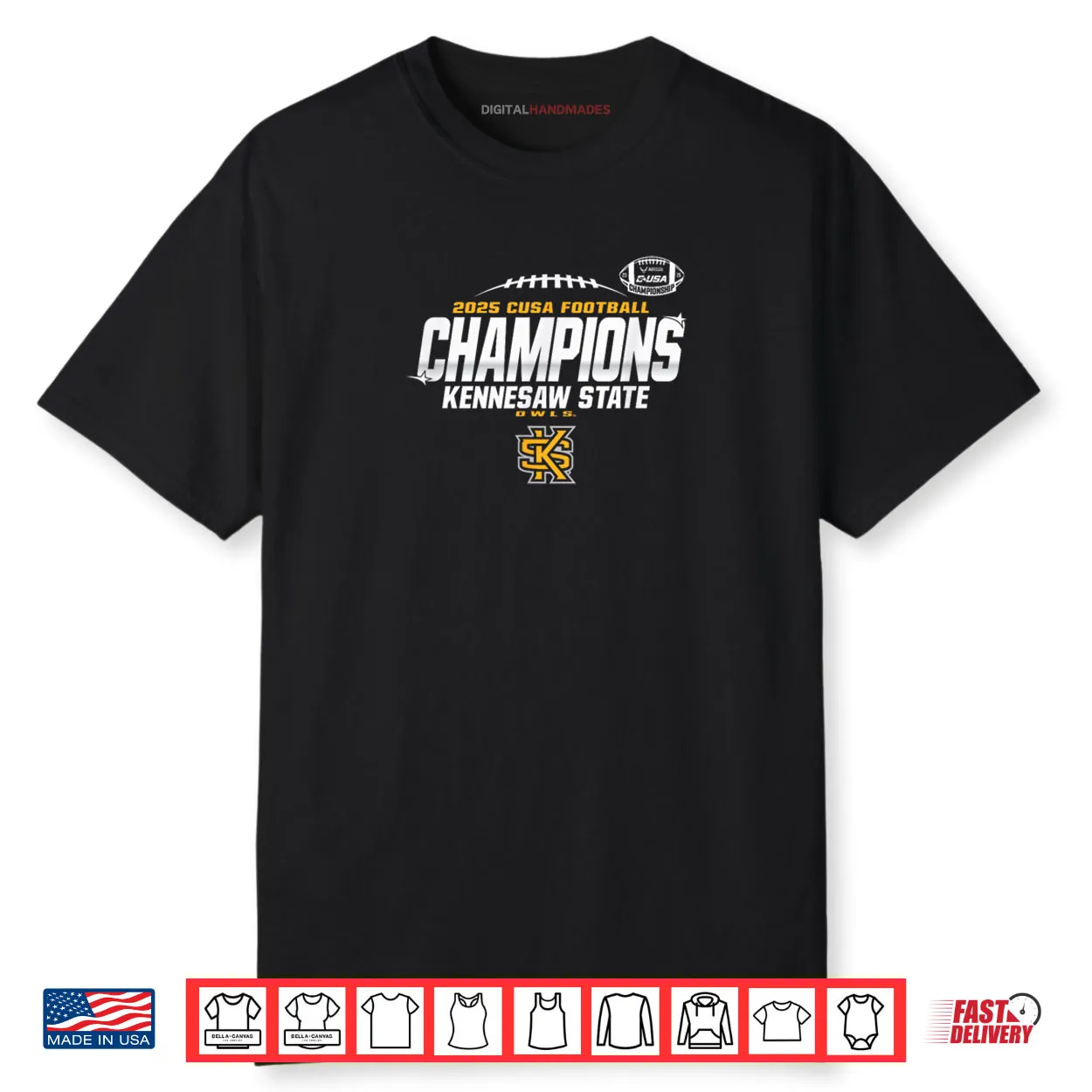 Kennesaw State Owls C USA Champs 2025 Football Locker Room Shirt Kennesaw State Owls C USA Champs 2025 Football Locker Room Shirt