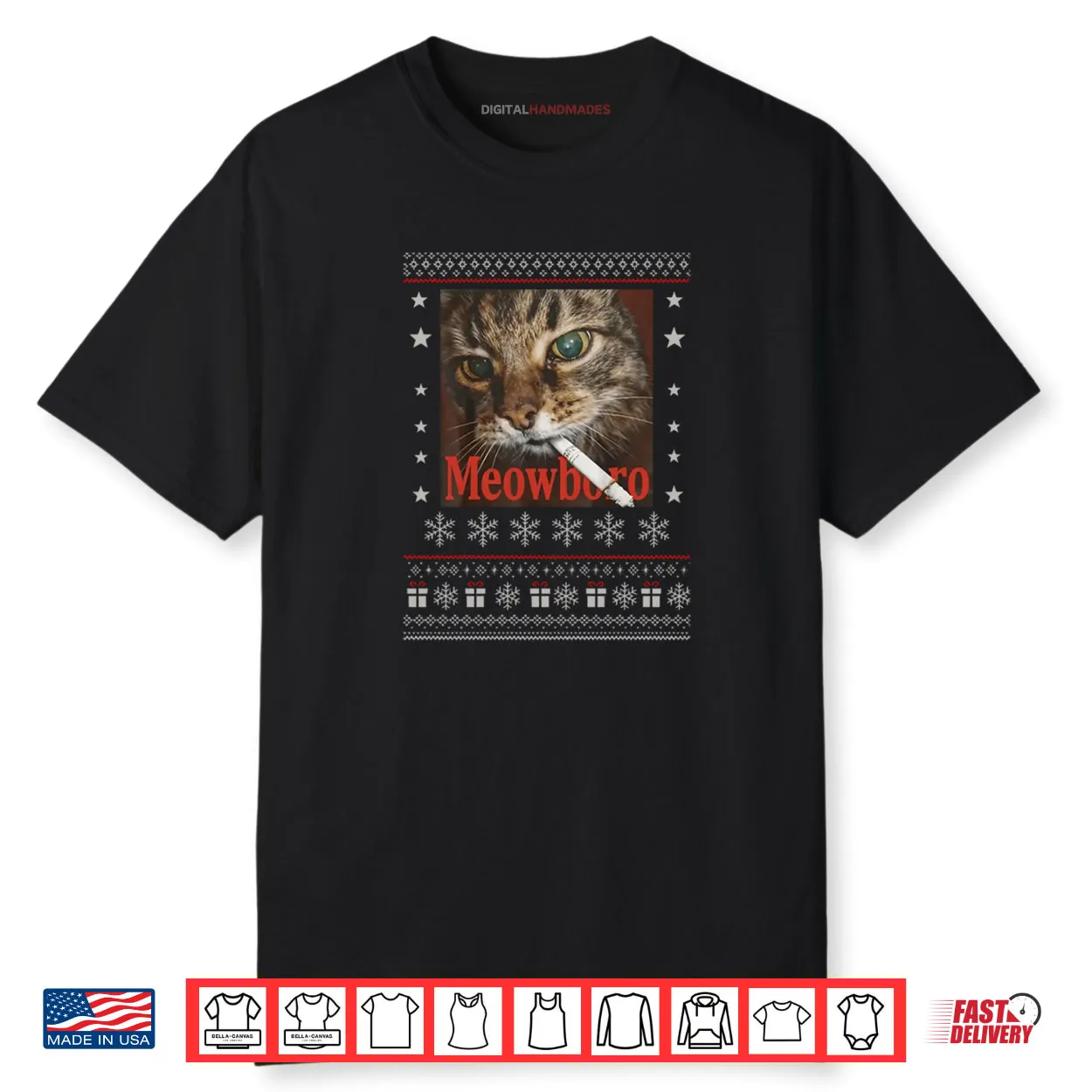 Meowboro Funny Smoking Cat Meme Christmas Ugly Shirt Meowboro Funny Smoking Cat Meme Christmas Ugly Shirt