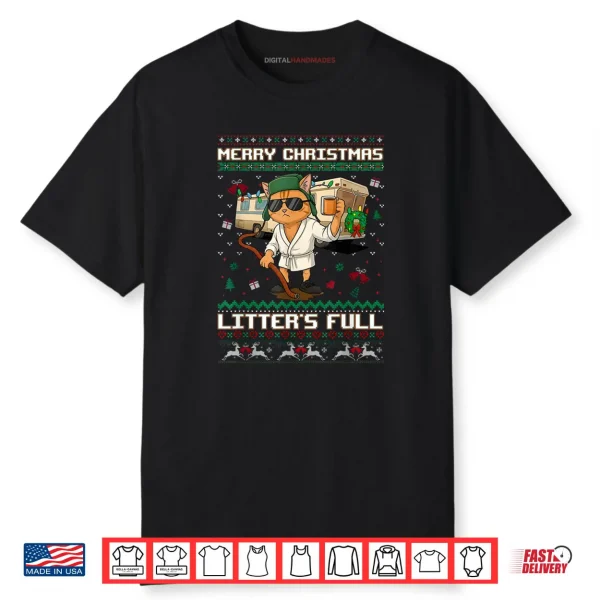 Merry Christmas Litter’s Full Funny Cat Ugly Xmas Shirt