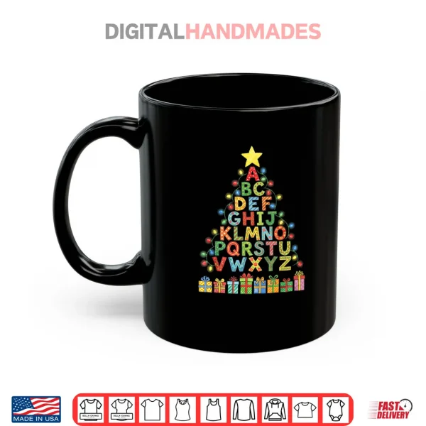 Mug Alphabet Christmas Tree Graphic ABC A Z Teacher Shirt