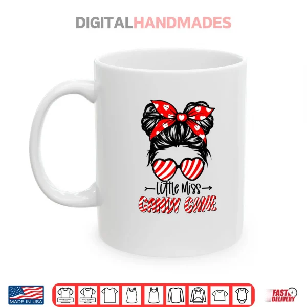 Mug Candy Cane Messy Bun Girl Christmas Xmas Holiday Shirt