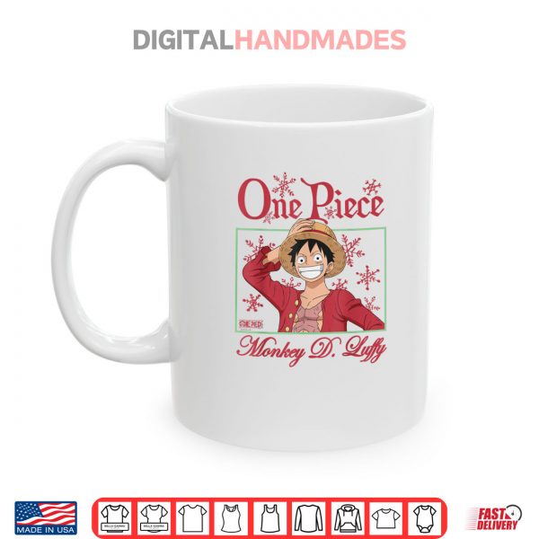 Mug One Piece Anime Happy Holidays Luffy Christmas Snowflakes Shirt 2