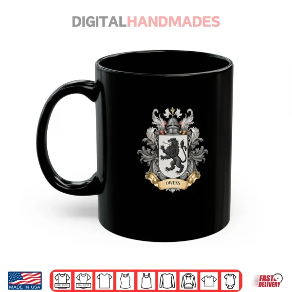 Mug Owens Family Crest Black Lion Heraldry Shirt