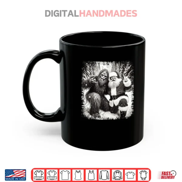 Mug Santa with Bigfoot Christmas Lights Funny Sasquatch Believe Shirt