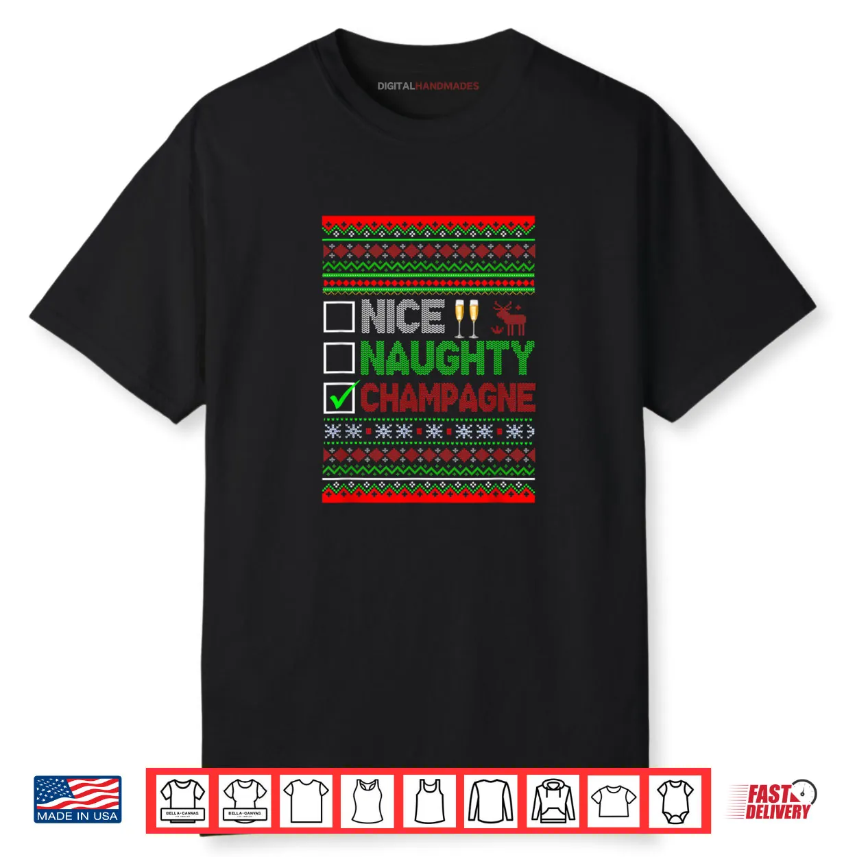 Nice Naughty Champagne Funny Xmas List Sweater Drinker Shirt Nice Naughty Champagne Funny Xmas List Sweater Drinker Shirt