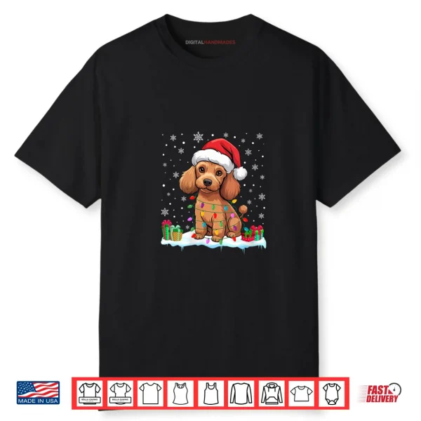 Poodle Dog Christmas Lights Decor Funny Santa Hat Ugly Xmas Shirt