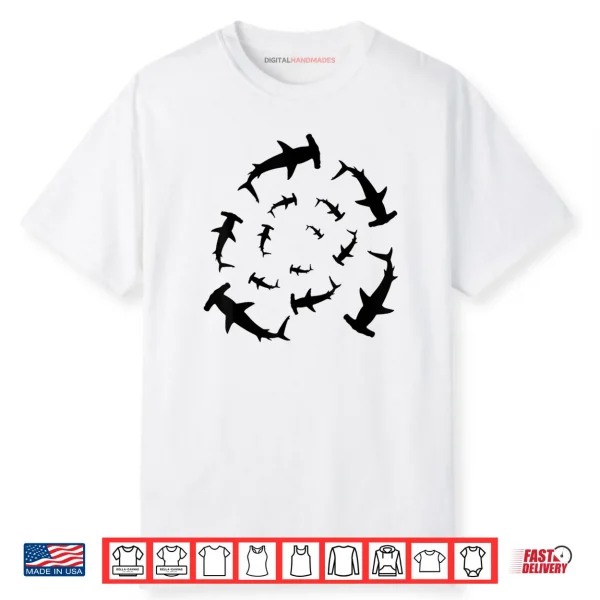 Shark Lover Silhouette of Hammerhead Sharks Circling Above Shirt