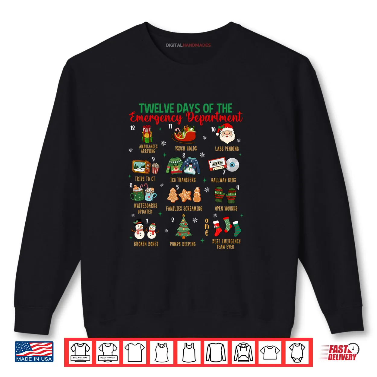 12 Days of an Emergency Department ER Nurse Christmas Xmas Shirt 12 Days of an Emergency Department ER Nurse Christmas Xmas Shirt
