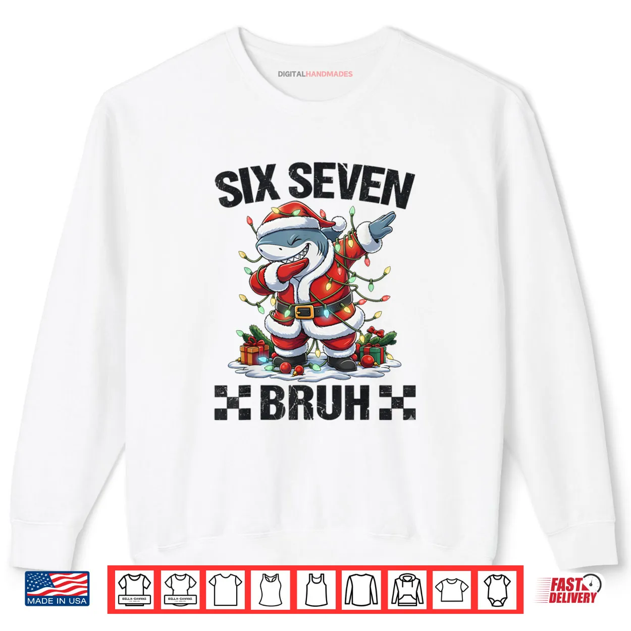 67 Six Seven Bruh Santa Shark 6 7 Meme Christmas Lights Shirt 67 Six Seven Bruh Santa Shark 6 7 Meme Christmas Lights Shirt