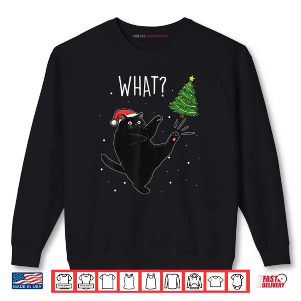 Sweatshirt Black Cat What Christmas Tree Meme Xmas Shirt