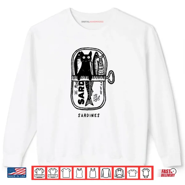 Sweatshirt Cat Hiding In A Sardine Can Vintage Fish Tin Shirt