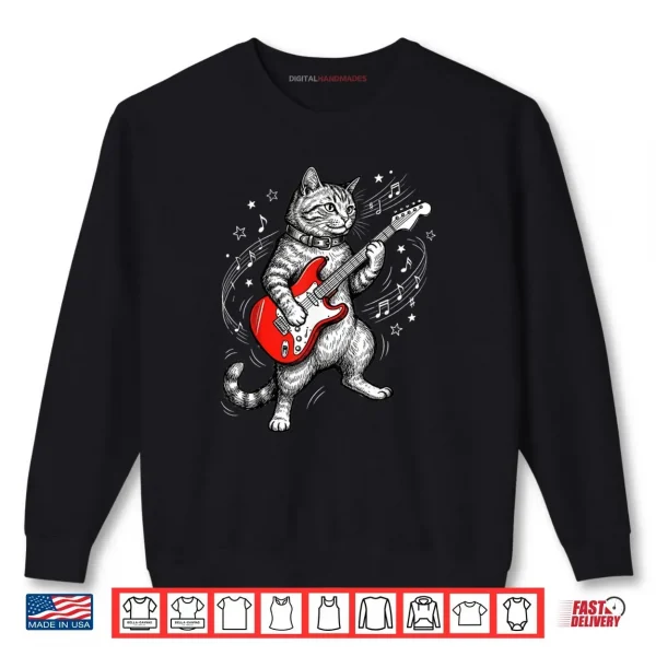 Sweatshirt Cat Playing Guitar Rock and Roll Humor Shirt