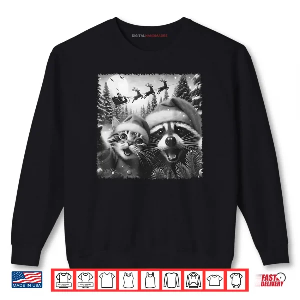 Cat Raccoon Selfie with Santa Christmas Shirt 1 Sweatshirt Cat Raccoon Selfie with Santa Christmas Shirt