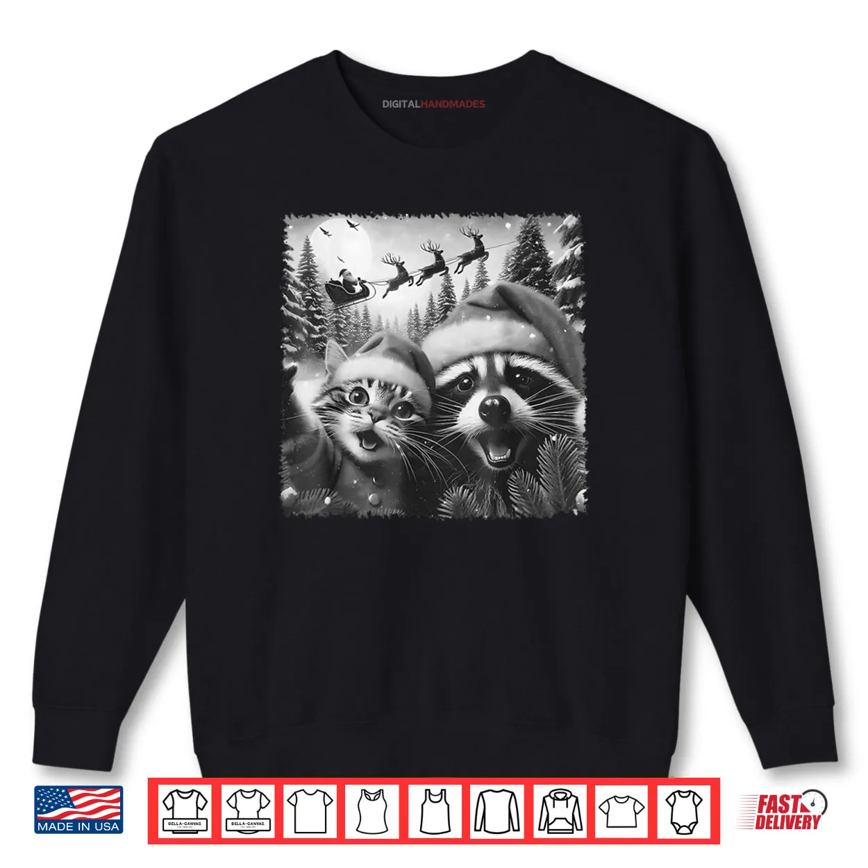 Cat Raccoon Selfie with Santa Christmas Shirt Cat Raccoon Selfie with Santa Christmas Shirt