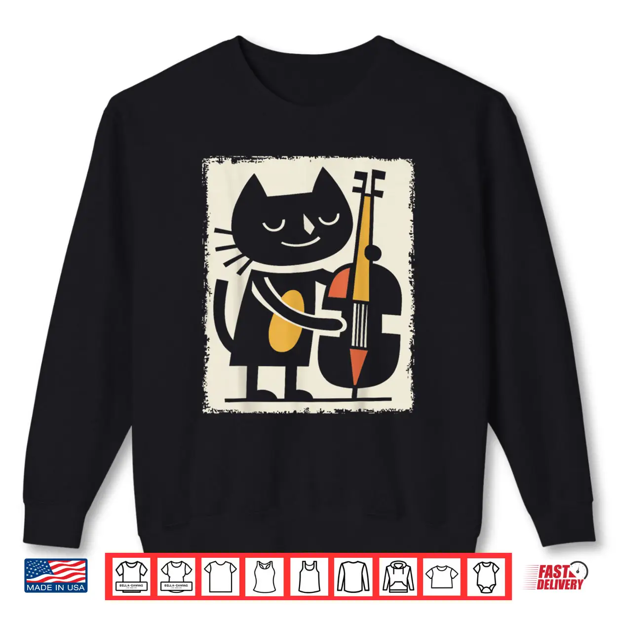 Cat Upright Bass Illustration Jazz Cartoon Art Shirt Cat Upright Bass Illustration Jazz Cartoon Art Shirt