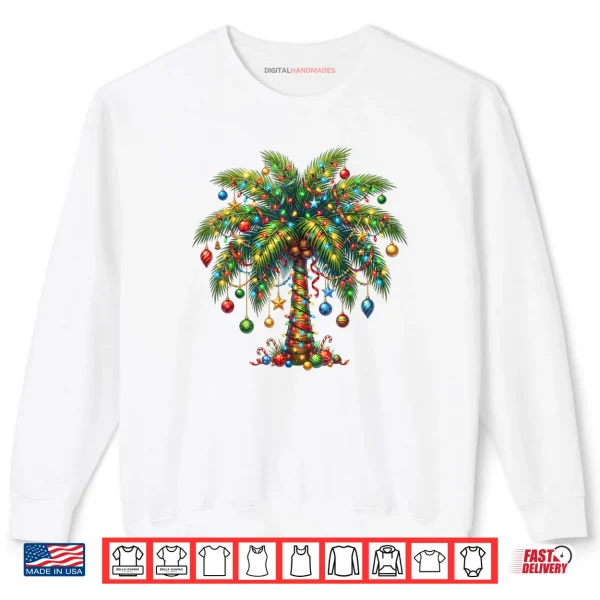 Sweatshirt Christmas Palm Tree Light Hawaiian Tropical Xmas Shirt