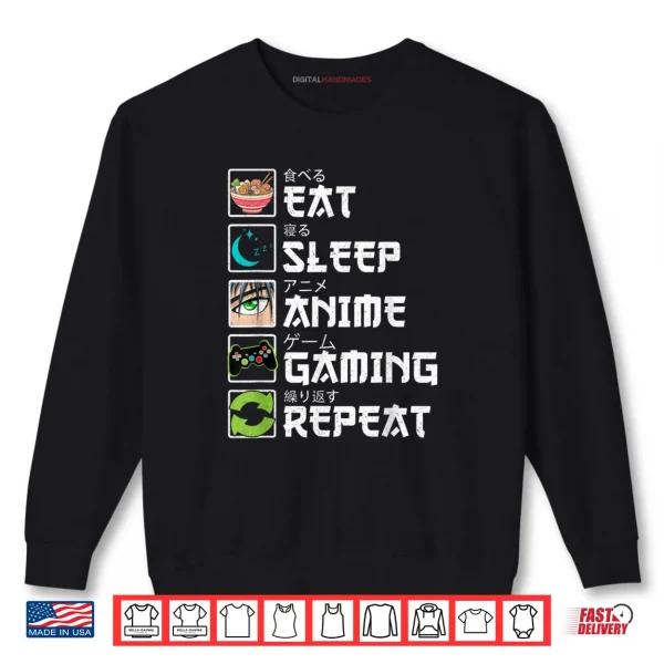 Sweatshirt Eat Sleep Anime Gaming Repeat Gamer Shirt